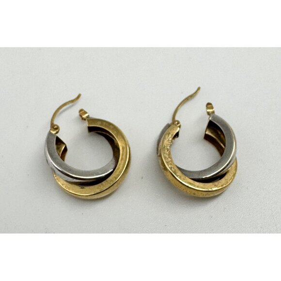 Andrea Candela CJI 14k White Yellow Gold Twined Hoop Huggie Earrings - Picture 2 of 6